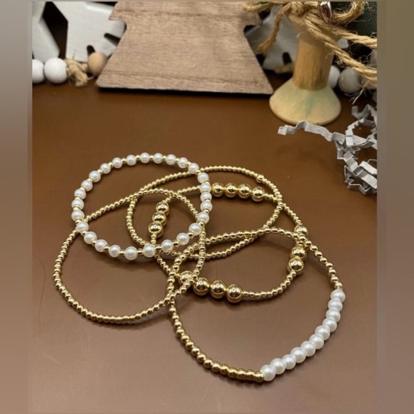 Gold (14K) Filled & Pearl Bracelet Stacks;  Set of 5; Sweat & waterproof.    #2 - Picture 5 of 5